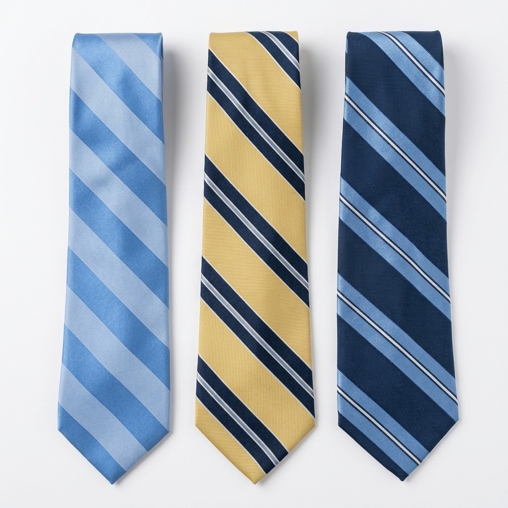 IZOD Striped Neck Tie Lot, 3 Ties, 100% Silk, Blue Yellow, Minor Issues Read